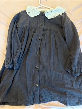 H&M Navy Blue Dress with White Eyelet Collar